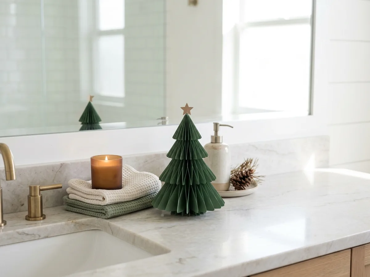 Small paper Christmas tree in a bathroom