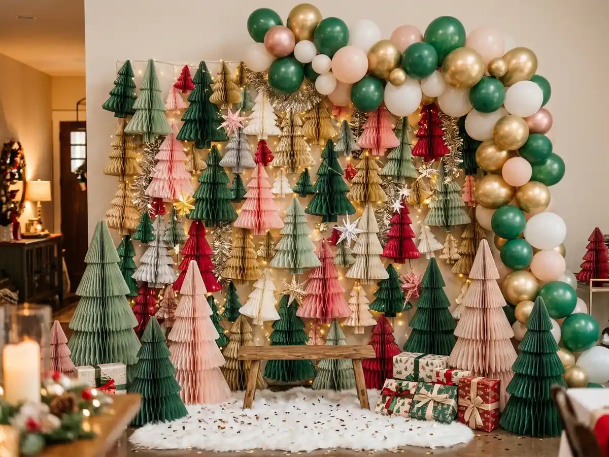 Paper Christmas tree photo backdrop