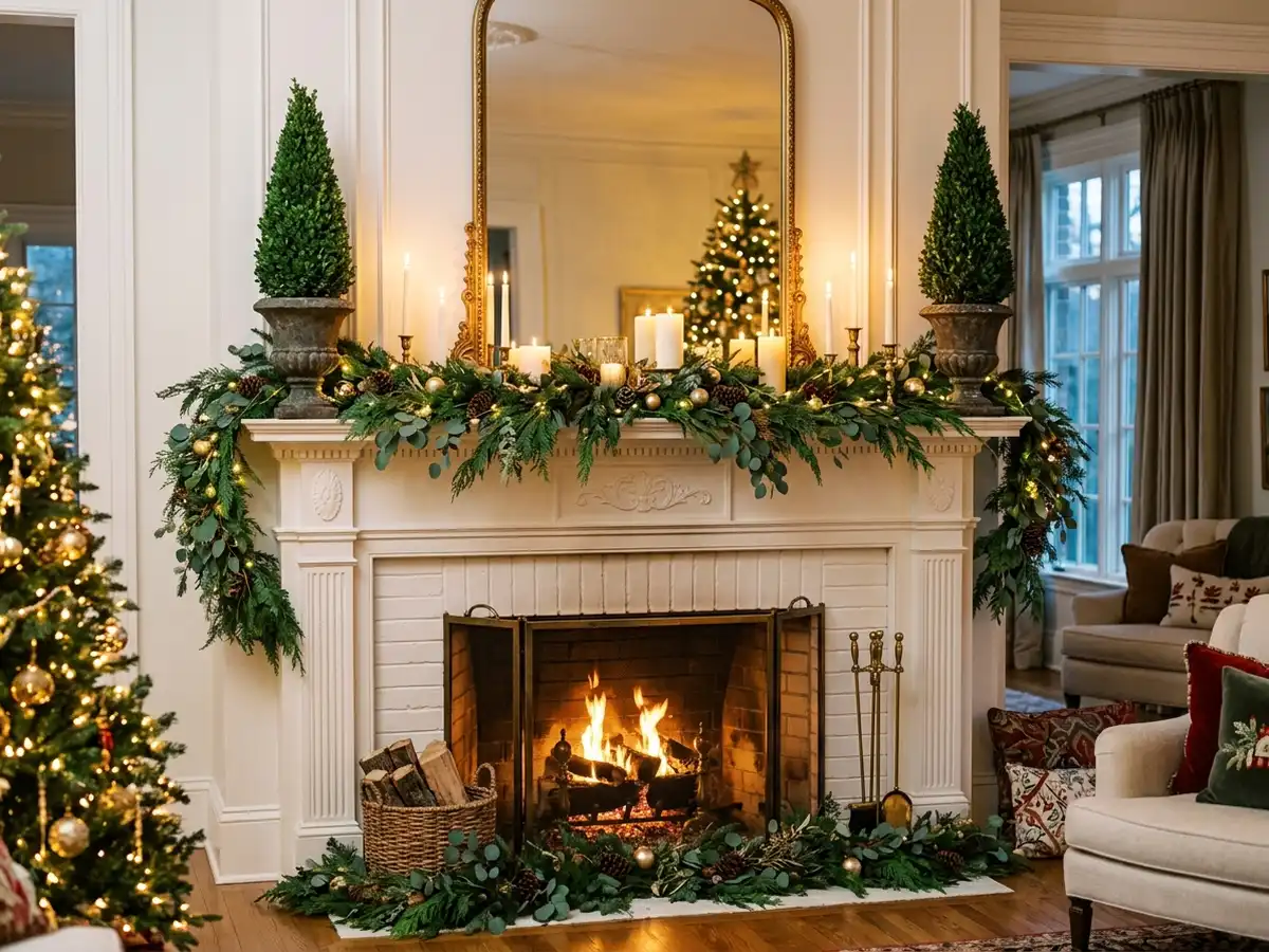 Topiary cones on a mantel