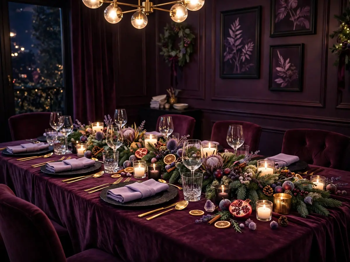 Plum Christmas table setting
