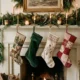 Mixed Christmas stockings hanging on a mantel