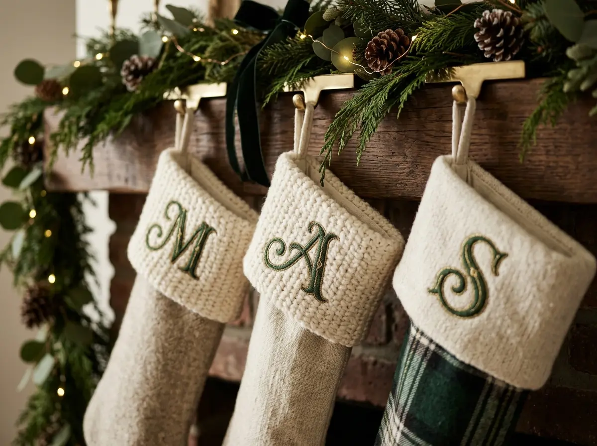 Stocking cuffs with embroidered initials