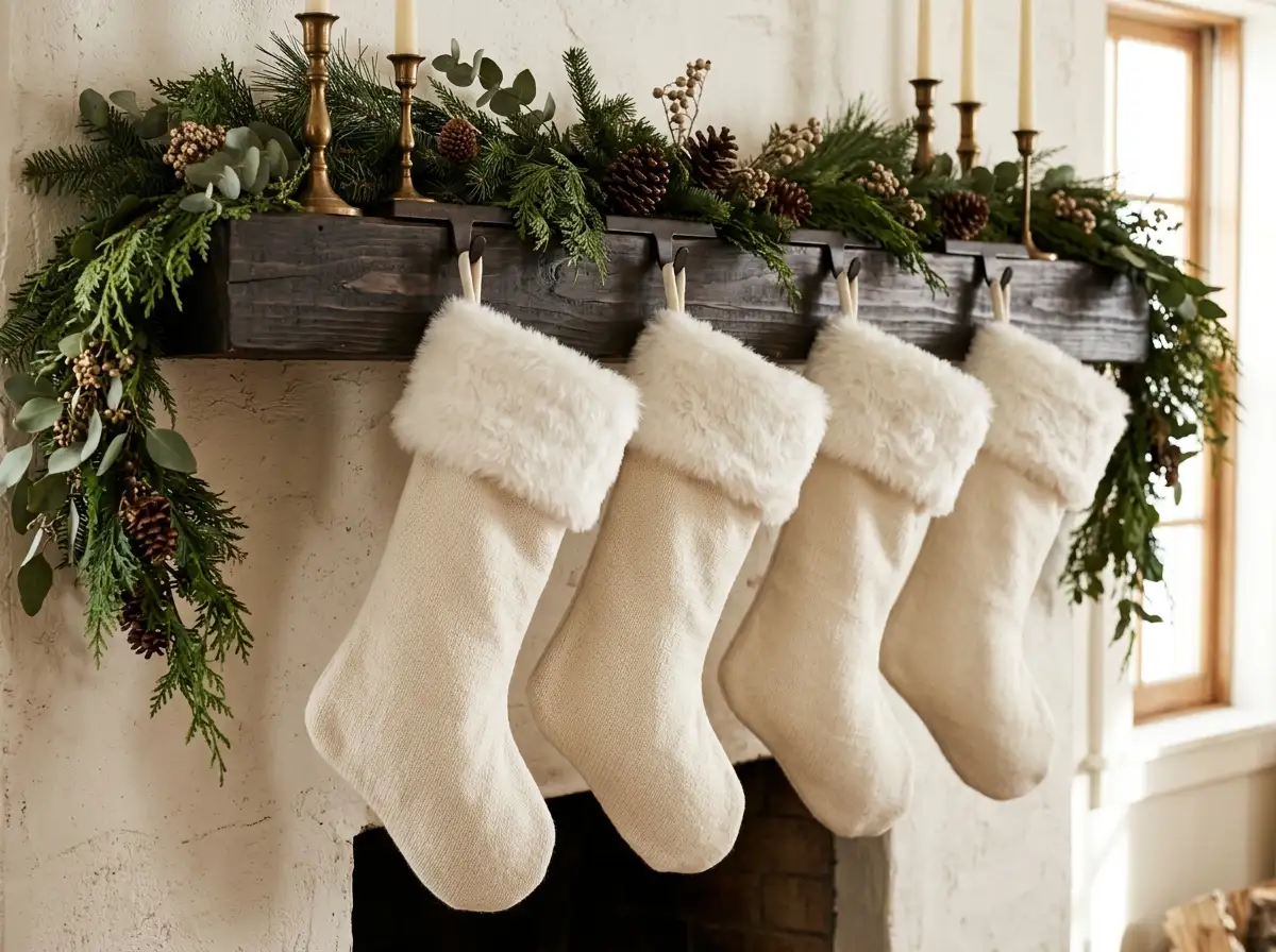 Plain stockings with white faux fur cuffs