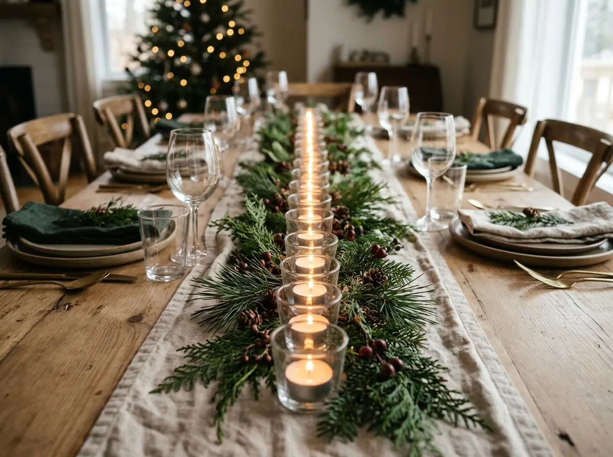 Row of clear glass votives on a table