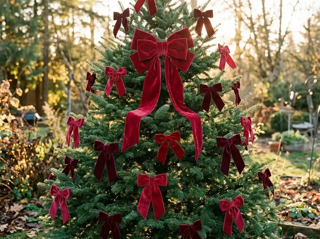 Tree with velvet bows and oversized door bow