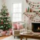 Whimsical Christmas living room in a candy palette with felt garlands